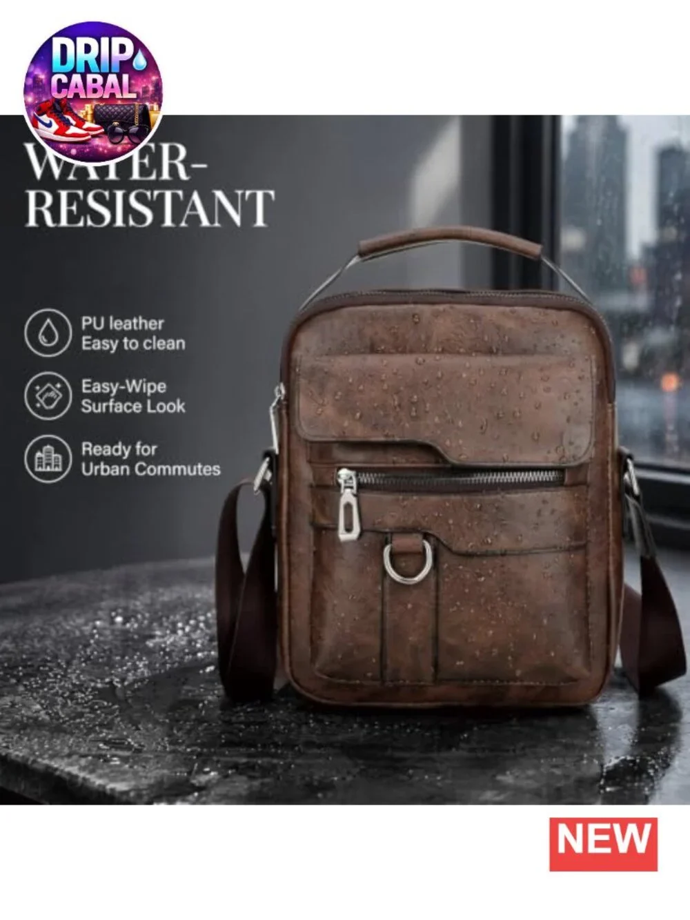 Vintage PU Leather Messenger Bag Crossbody Sling Purse with Multiple Pockets